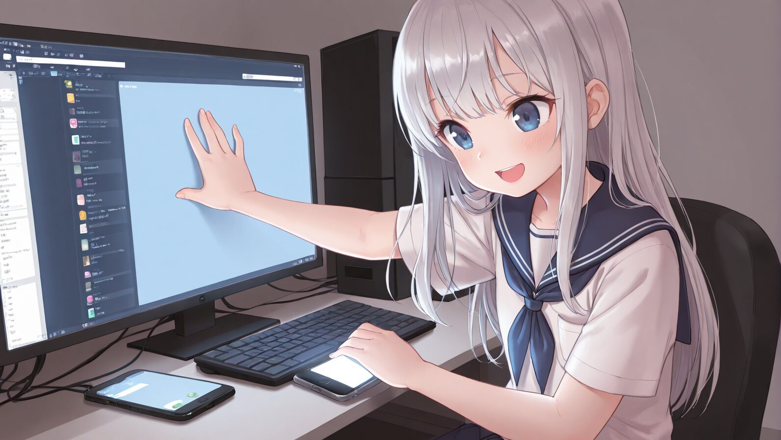 幾何学的なパターンが広がる抽象ビジュアル。複数のラインと光が交錯し、逐次生成における安定性と崩壊の対比をイメージさせる。