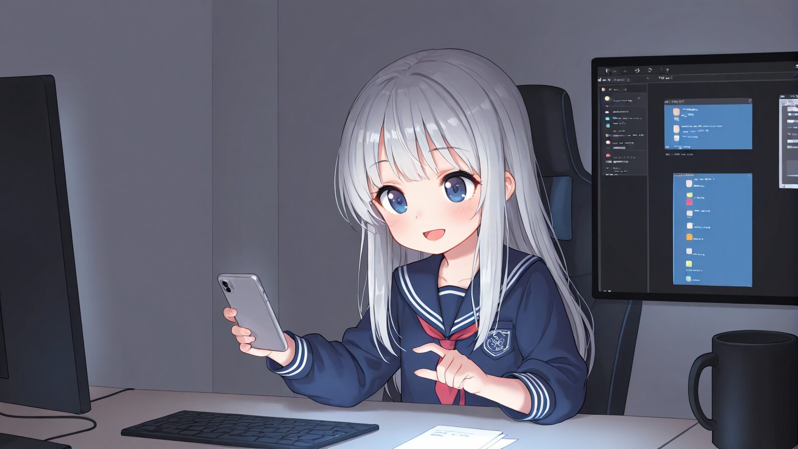 未来感のある抽象イラスト。青と紫を基調にした曲線や光が交差し、AIモデル比較のテーマに合う「進化」や「選択」を象徴している。