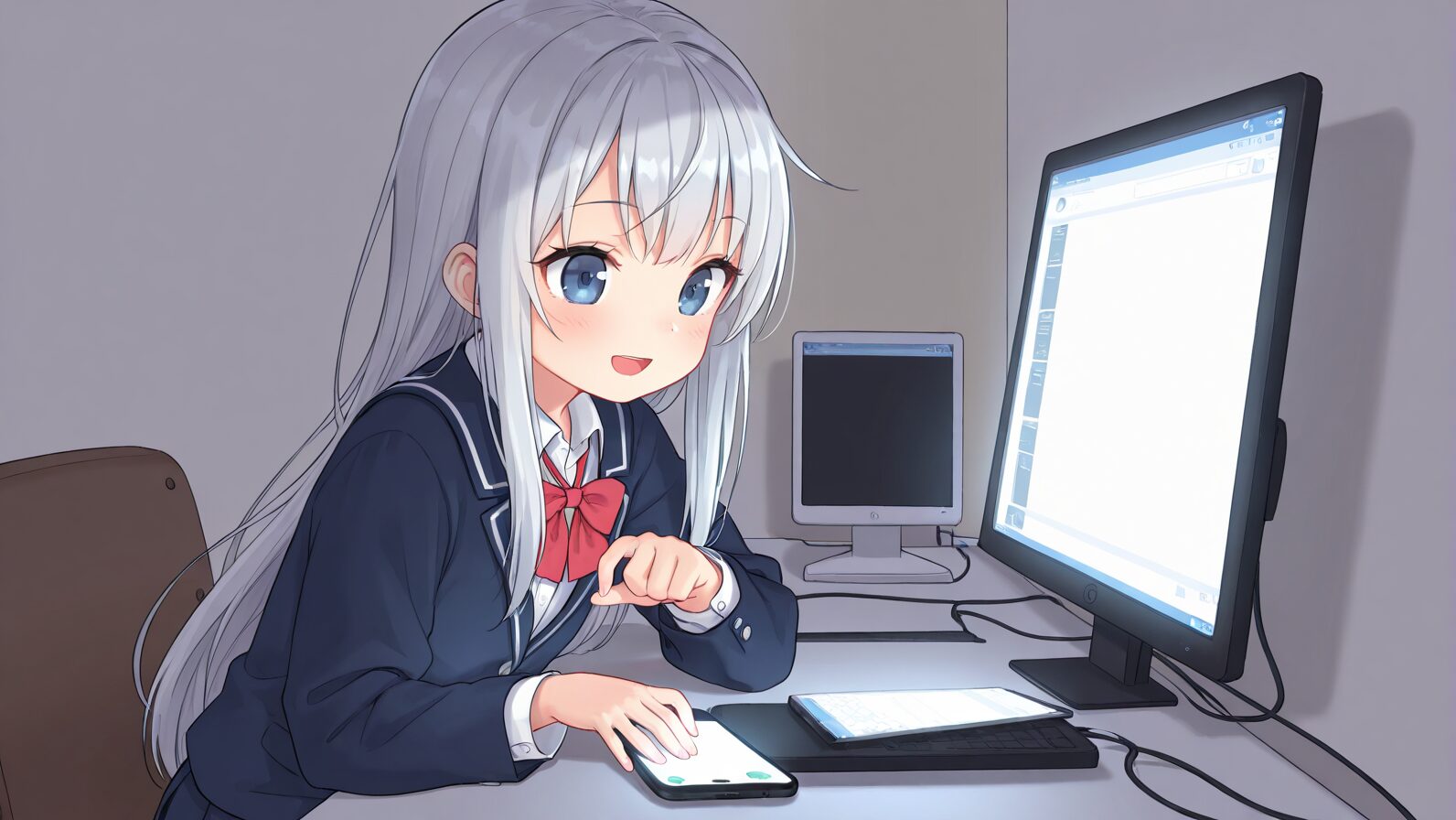 光の格子状パターンが奥へと広がるイメージ。規則性と複雑さを兼ね備え、InstantとProの「互角だが微妙に異なる精度差」を象徴している。