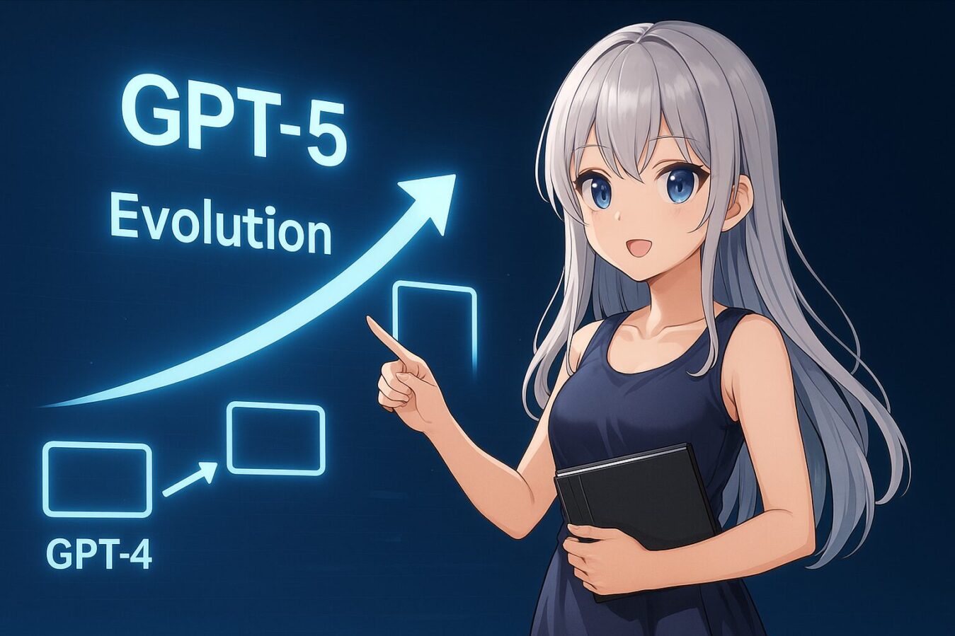 AIの進化や階層構造を示す抽象的なイラスト。長文処理や安定性の向上を連想させる。