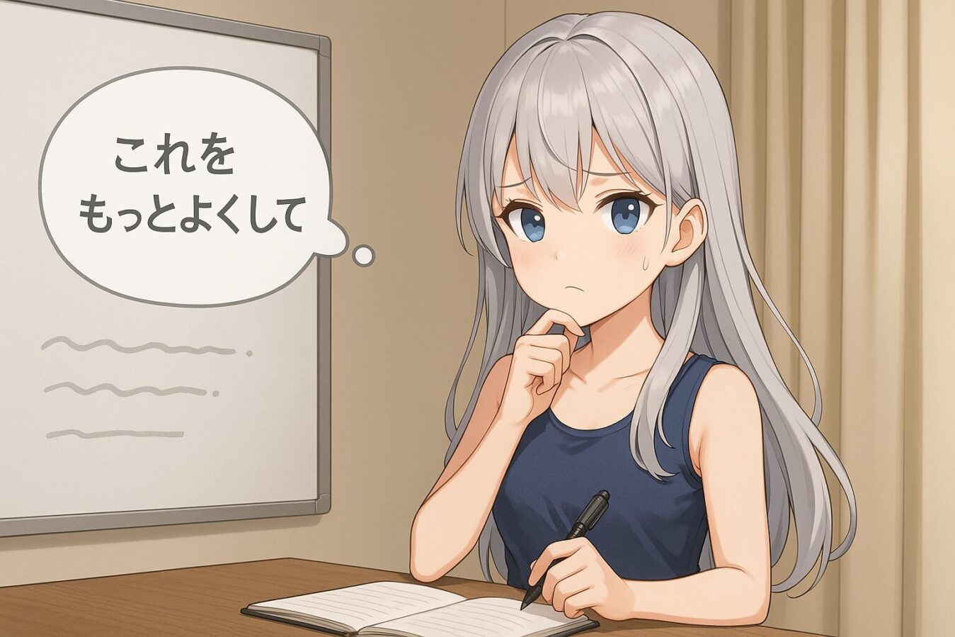 抽象的なフロー図風のビジュアル。人間の曖昧な指示とAIの解釈を結び付けるイメージ。