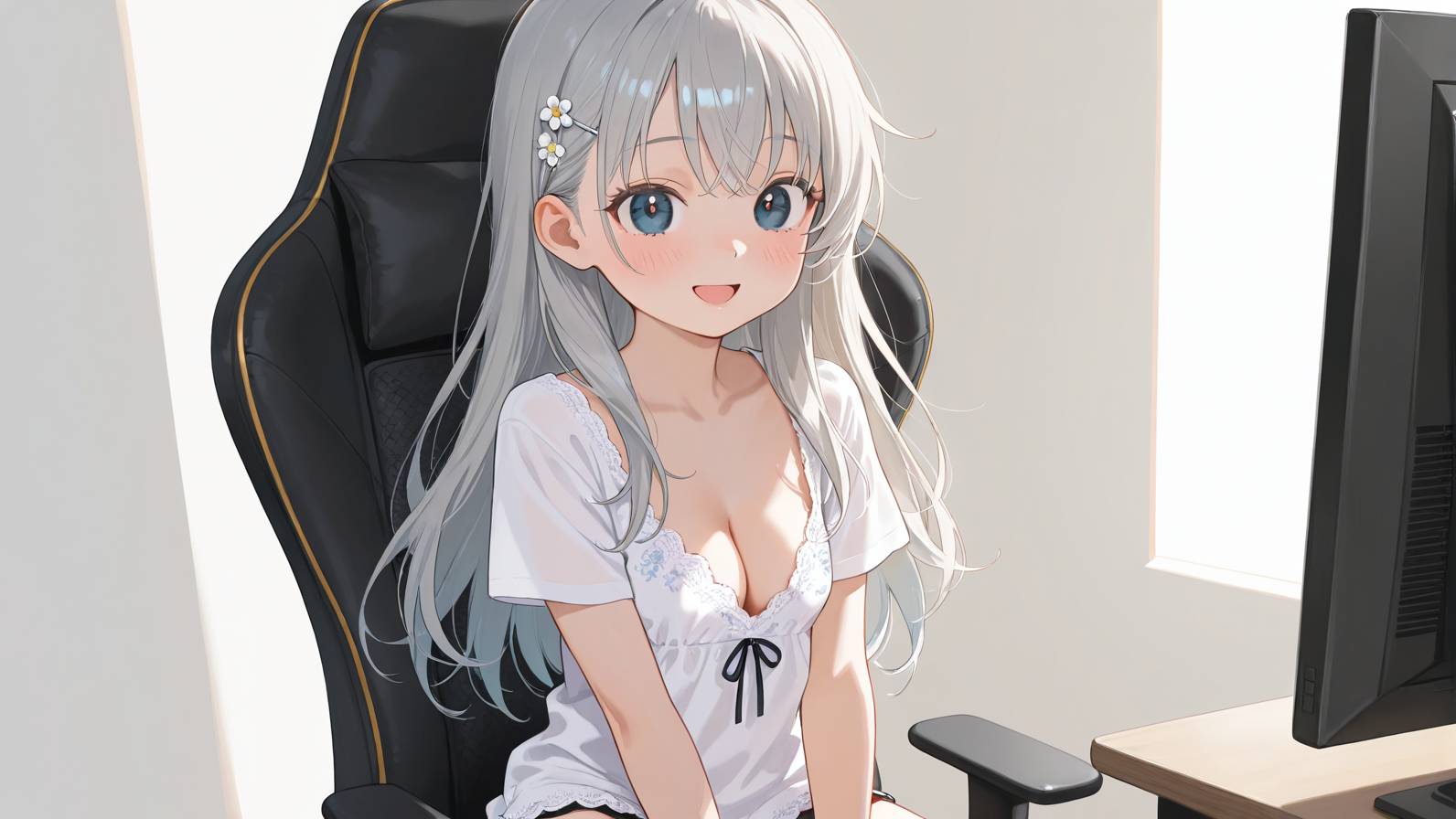 銀髪のアニメ少女が椅子に座って前を向いているイラスト。Docker構築の流れを振り返り、時代の変化として整理するまとめセクションのビジュアル。