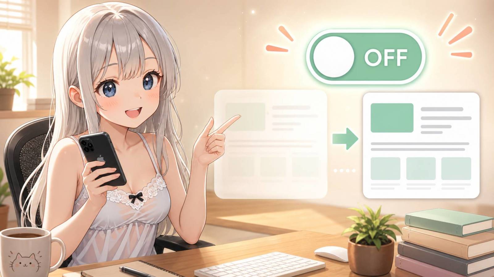 WordPress管理画面のフェード演出をトグルでオフにするプラグインの概念イラスト