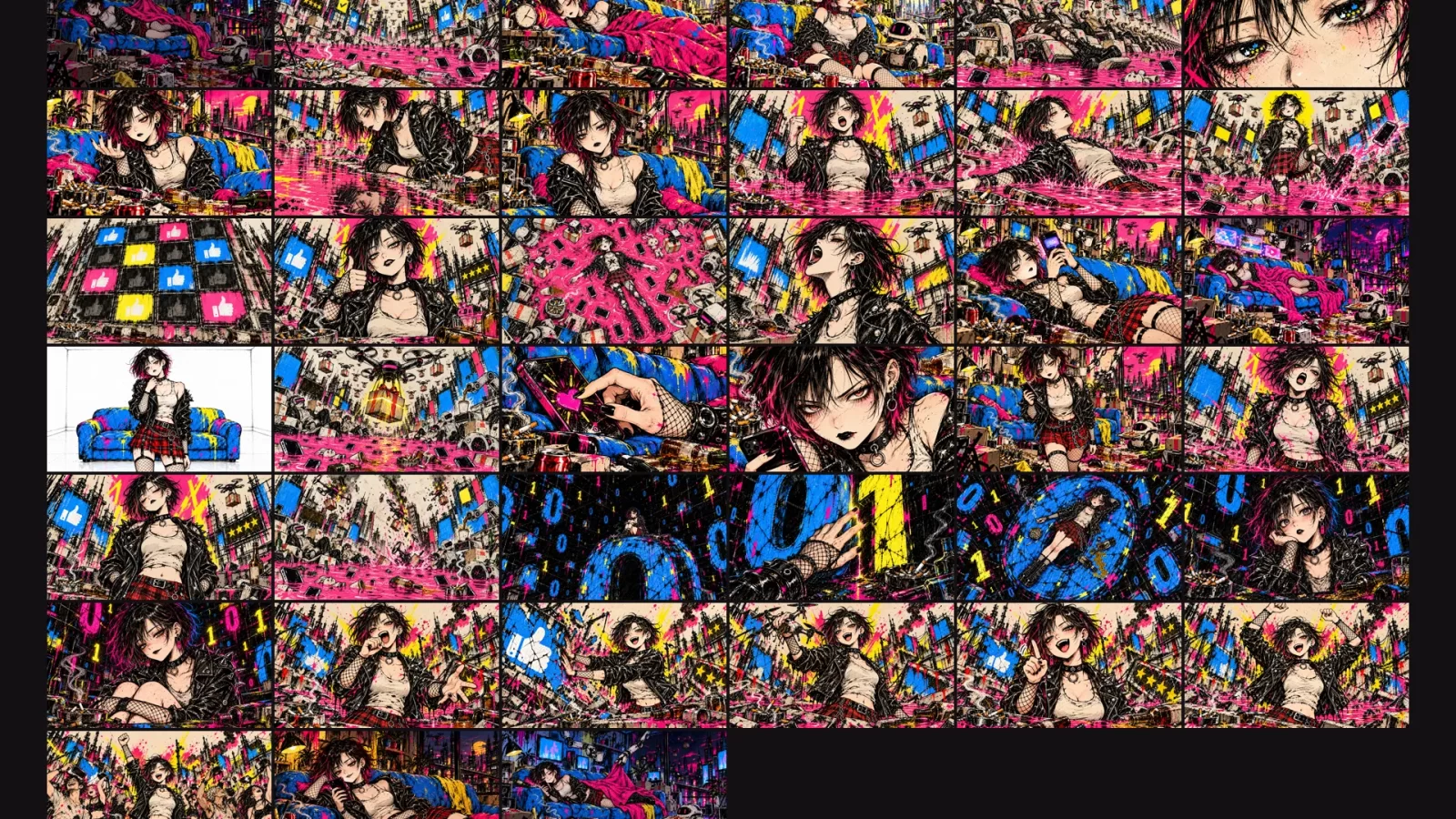 PVのために作った39枚の開始画像を並べた一覧